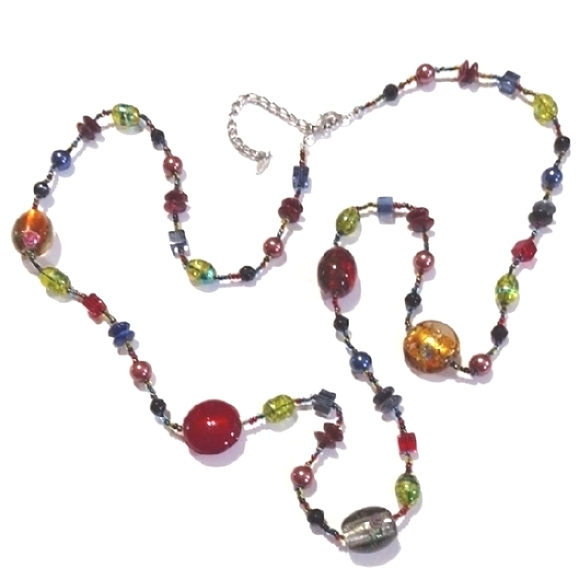 Esmor Jewelry - ESMOR MULTICOLORED ART GLASS AND MIXED BEADED SILVER-TONE 37-41" NECKLACE
